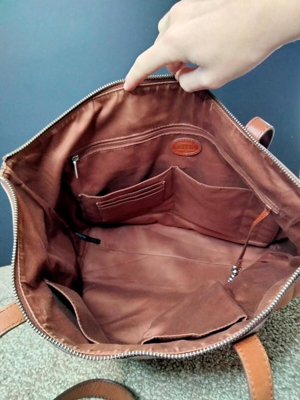 Fossil Sydney Shopper Tote Leather - Cognac Brown - Shoulder Bag Carryall ZB5487 - Picture 7 of 9